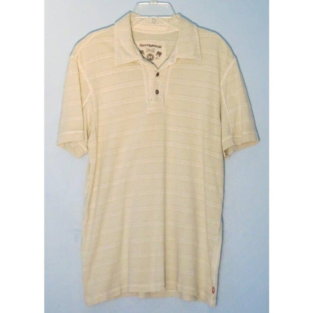 GUESS Vintage Polo Shirt Size M Men's Distressed Streetwear Tan Stripes Logo